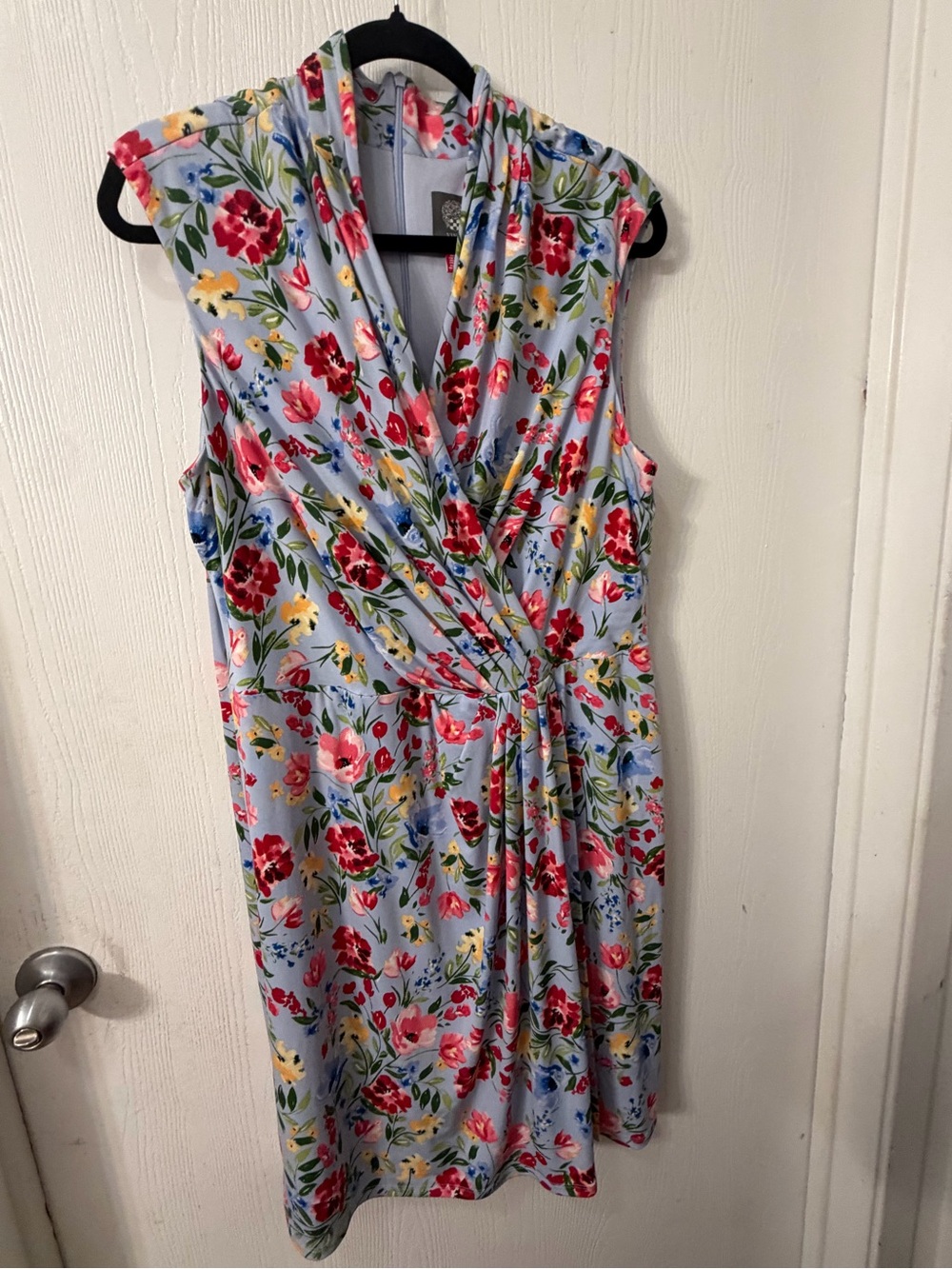 Vince Camuto Light Blue Floral Sleeveless Wrap Dress